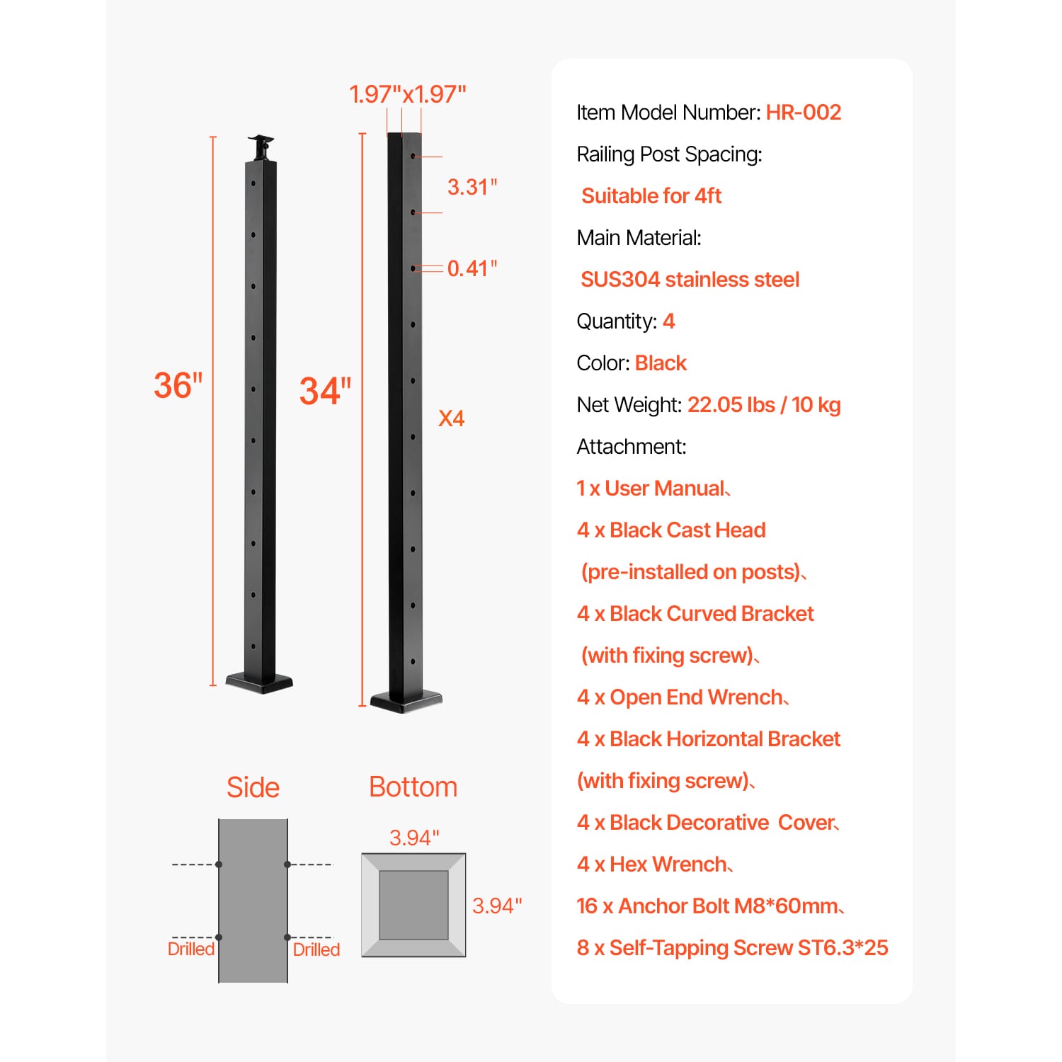 Cable Railing Post For Deck Horizontal Stainless Steel Black_voghion.com